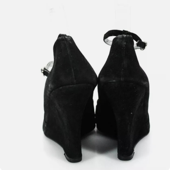 JILL STUART SUEDE CAGED WEDGES PUMPS BLACK HEELS - Picture 3 of 5